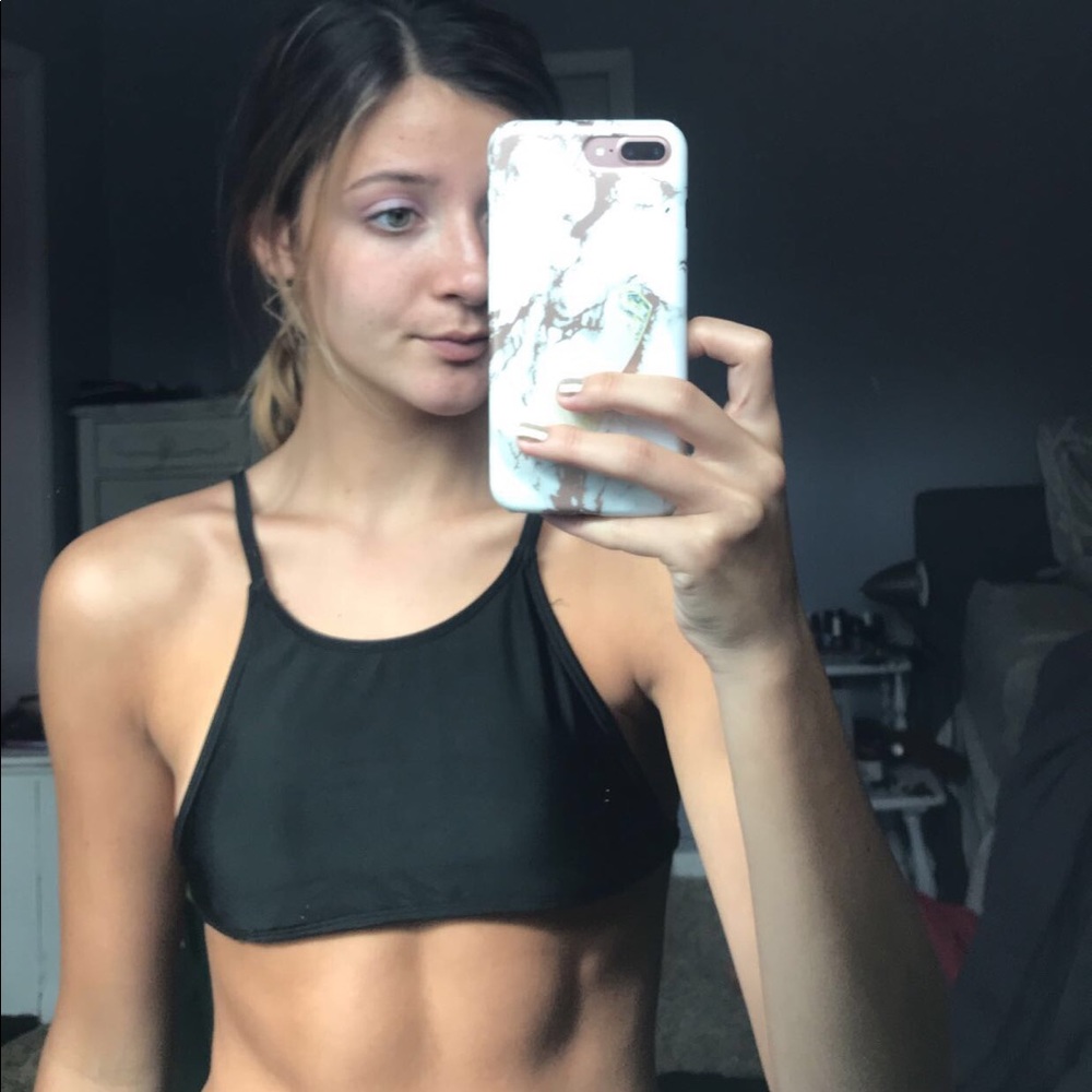 Black halter bathing suit top